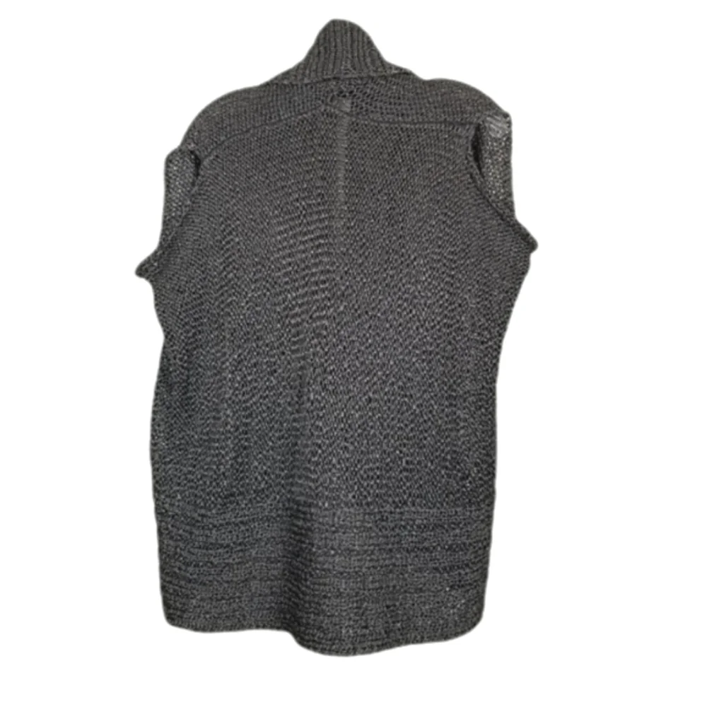 Club Monaco Gray Metallic Open Front Cardigan Sleeveless Vest Open Knit Size XS